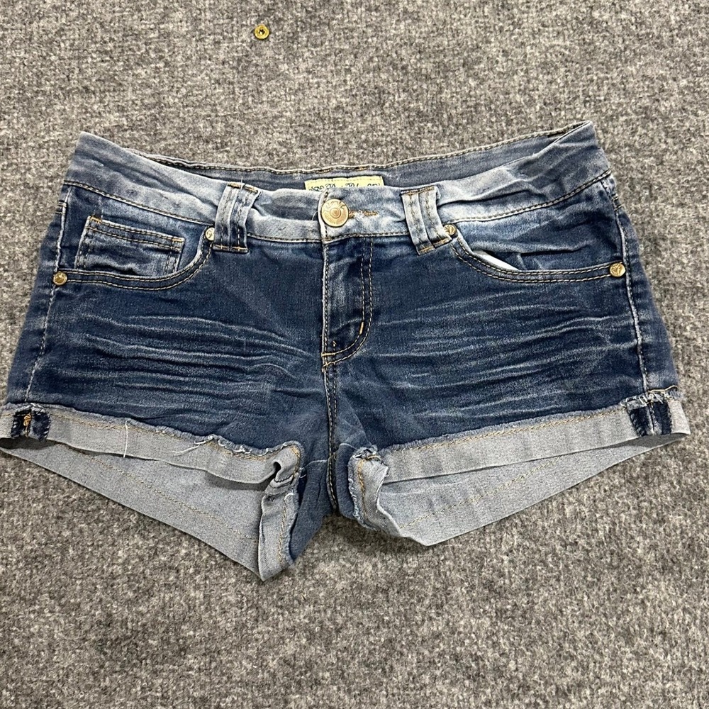 Paris Blues Denim Shorts Womens Size 5 Dark Wash Low Rise Cuffed Whiskered Y2K